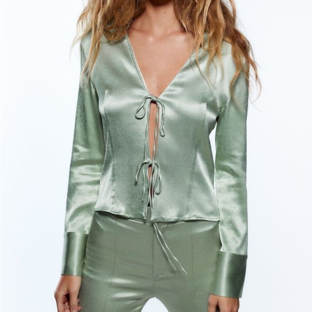 ZARA Mint Satin Blouse